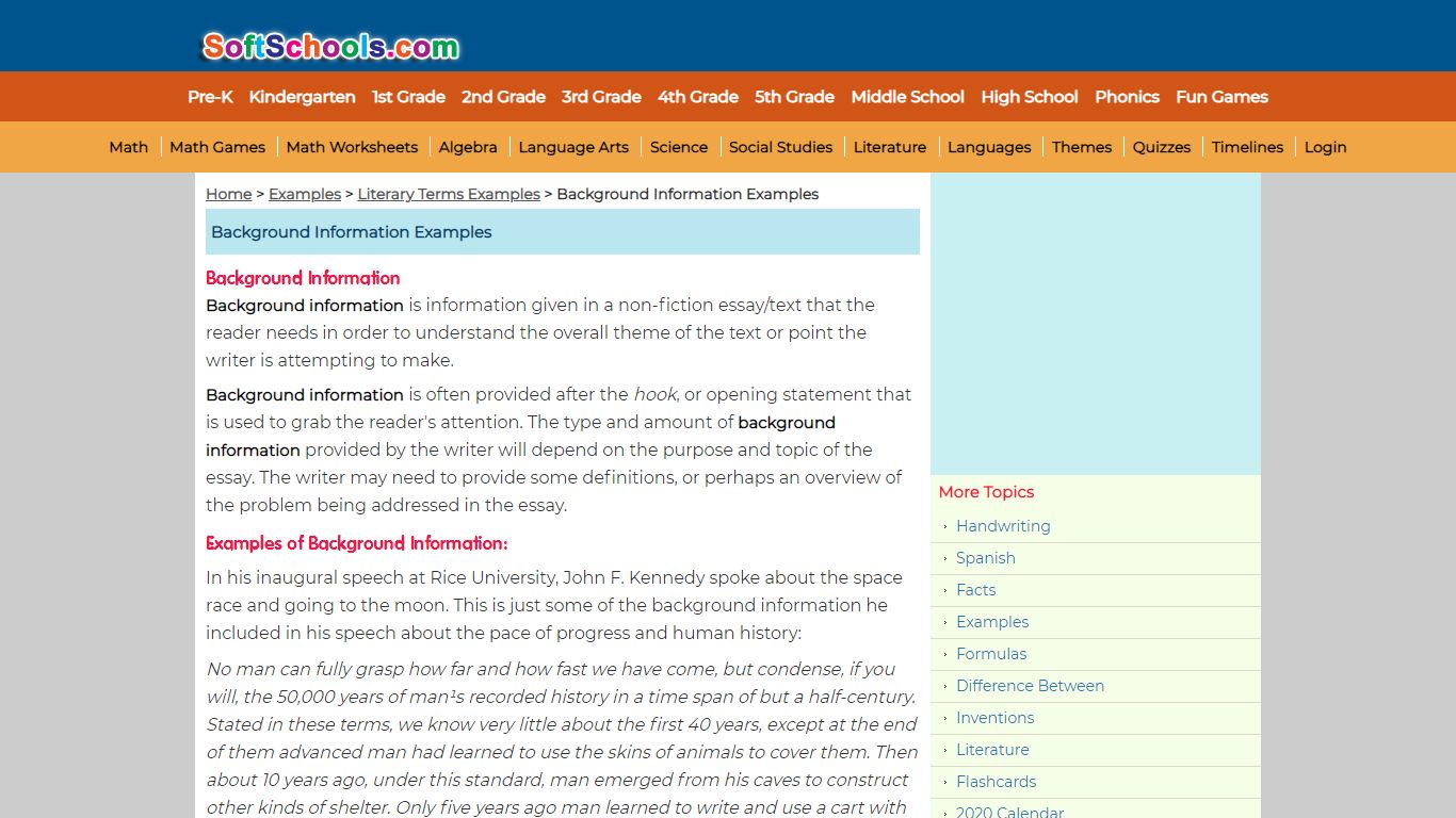 Background Information Examples - Softschools.com